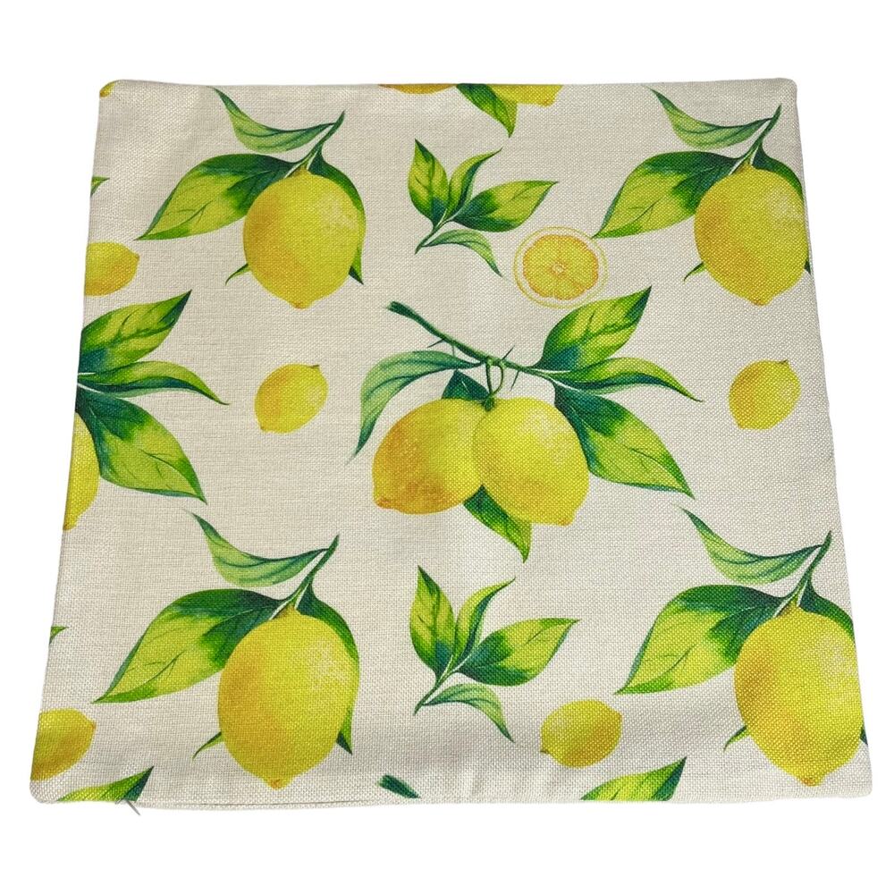 NEW Lemon PILLOW COVER 17x17" Lemon Tree Fruits Burlap Zipper Throw Pillow Case